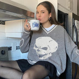 Gothic Skull Print Autumn Winter Woman Sweaters Y2K Fashion Loose Pullover Harajuku Knitted Sweater Ladies Pull