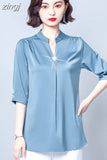 Women's Blouse Fashion Solid Tops for Women Half Length Sleeve Top V-neck Loose 2023 Female Clothing OL Basic Sexy
