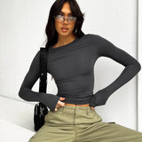Spring And Summer Women's New Solid Color Collar Repair Shirt Long-Sleeved T-Shirt