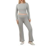 Fashion Casual Hottie Umbilized Summer Milk Silk Long-Sleeved Top Two Sets Of