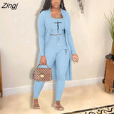 Women Tracksuit 3 Piece Set Pullover + Coat + Long Pants Solid Color Streetwear Matching Set Clothes For Women