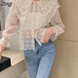 Women Sheer Thin Summer Sweet Ladies Fashion Lovely Simple Blusas Hot Sale Preppy Style Peter Pan Collar Ulzzang