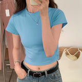 Splicing Design Feel Bottom Shirt Spring And Autumn New Loose High Waist Thin Short-Sleeved T-Shirt