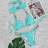 Zingj Sexy Luxury Crystal Diamond Bikini Solid Color Female Strap Swimwear Metal Accessories