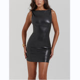 Women's New Leather Dress Sleeveless Body-Cuffed Ass