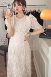 Embroidered Lace Dress Women Elegant Long Womens Dresses Slim Korean Puffe Sleeve Woman Dress2023 New
