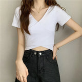 Zingj Summer New Design Cross Versatile Show Slim Short-Sleeve T-Shirt Korean Version Short Pure Color Jacket