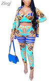 Print Sexy 3 Two Piece Set Strap Women's Sets Crop Top Long Sleeve Cloak And Pencil Leggings Pants Set Suit