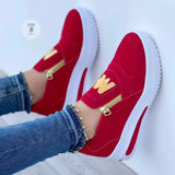 New Large-Size Sports Single Shoe Pine Cake Flat Bottom Zipper Solid Color Casual