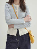 Striped 100 Folded Hem Knitted Women's Early Spring New Design Sense Of Small Gentle Comfortable Long-Sleeved