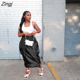 Casual Baggy Loose Size Cargo Skirts Womens Big Pockets Streetwear Pencil High Waist Long Maxi