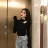 Zingj Half High Collar Bottom Shirt Female Autumn Winter Foreign Style Inside The Slim Careful Machine Jacket Dew Collarbone Long Sleeve