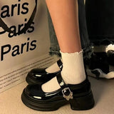 High-Heeled Mary Jane Shoes Women 2025 New Retro Buckle Bow Thick-Soled Thick Leather