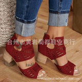 Coarse Heeled Fish Mouth Sandals Women Summer New Hollow Buckle Large Size Women's