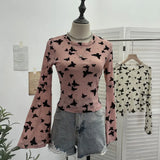 Real Shooting Spice Girl Butterfly Shiny Shiny Mesh Yarn Long-Sleeved T-Shirt Horn Sleeve Short Repair Body Jacket