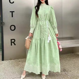 Retro Elegant Dress Women's New French Heavy Industry Embroidered Collar Lantern Sleeves Large Swing