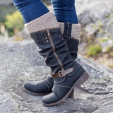 Autumn And Winter Trouser Boots Women Large Size Thick And High-Heeled Boots Belt Buckle Fashion Thin Boots
