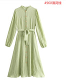 Women's Body Texture Collar Long-Sleeved Dress