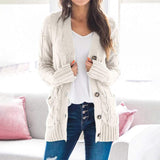 2025 New Women's Casual Cardigan Jacket Solid Color Mah-Button Cardigan Sweater