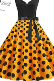Dot Print Vintage Women Summer Dress Black Patchwork Sleeveless V neck Elegant Party Dresses Casual Robe