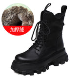Layer Of Cow Skin Leather Pine Cake Thick Bottom Martin Boots Girl Autumn And Winter Englen Small Single Boots Retro Handmade