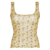 Spring And Summer New Girl Small Fresh Broken Flowers Bump Color Mesh Perspective Square Tie Sling Small