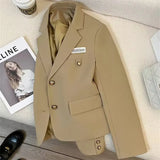 Zingj 2024 New Khaki Short Blazer Female Small Design Sense College Style Commuter