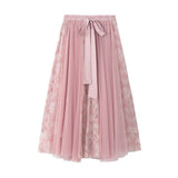 Spring Dress New Bow Tie With High-Waisted Lace Embroidery Splicing Mesh Dress Skirt