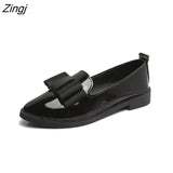 Flats Women Shoes Bowtie Loafers Patent Leather Women's Low Heels Slip On Footwear Female Pointed Toe Thick