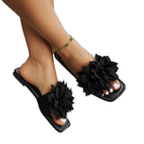 Square Head Flat-Bottom Slippers Fashion Flowers Lazy One-Legged Pedal-To-Ed Drag Casual Beach