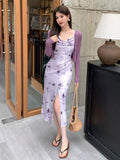 Xixi 2025 Summer New Korean Version Of High-Waisted Sling Dress Print Pure Desire Vacation Dress Woman