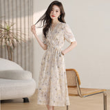 Wind Broken Flower Dress Women's Summer New Tea Break French High-Grade Feeling Thin V-Neck Long
