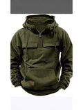 And Autumn New Men's Hooded Solid Color Sweater Youth Sports Multi-Pocket