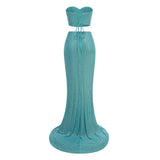 Blue Rhinestone Crop Corset And Maxi Slit Skirt Set- Outfit