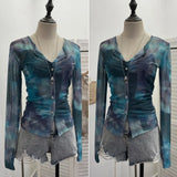 Babes Tie-Dye Net Yarn Sunscreen Cardigan Two Sets Of Sling Vest + Long-Sleeved Shirt Top