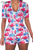 Women Sexy V-Neck Bodycon Bodysuit Casual Printed Button Sleepwear Jumpsuit Shorts Romper Leotard Sexy Ladies Summer Pajamas