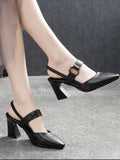 New Back Empty Sandals Women's Casual Square Head Horseshoes And Coarse Heel High Fashion Casual Leather