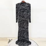 Early Spring New Star Fashion English Letter Printing Gold Velvet Dress Dress