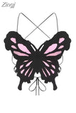 Women's Sexy Crop Top Off Shoulder Y2k Tank Top Vintage Streetwear Fashion Bandage Butterfly Tube Top with Open Shoulders