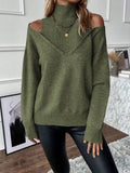 And Winter Women's Knitted Shoulder Half-High-Neck Solid Color Thread Temperament Casual