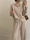 Sweater Set Women Loose Soft Jacket Sweater Cardigan + Wide Leg Pants Two