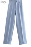Waist Zipper Pants Chic Office Lady Casual Pantalon for Women Vintage Female Trousers 2023 Solid Straight Women's