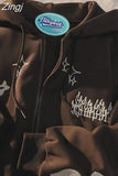 New Stars Love Flocking Zipper Hoodies Women Street Fashion Lazy Wind Sweatshirts Couple Casual Loose Thick Cardigan