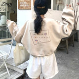 Hat Hoodies Sweatshirts Thick Print Short Length Hot O-neck Ins Fashion Korean Style Warm Simple Streetwear All-match