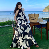 Zingj Hanging Neck Dress Female Summer High Sense Loose Print Skirt