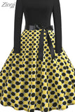 Note Print Elegant Party Dress Women 50s 60s Retro Vintage Robe Rockabilly Casual Winter