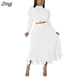 2 Piece Skirt Sets Women Long Sleeve Crop Top and Midi Skirts Sets Autumn Fashion Solid Color Club Outfits
