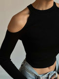 Casual Basic Black Skinny Sweater Women Open Shoulder Fashion Knitwear Crop Tops Elegant Knit Pullover Autumn