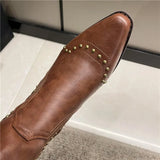 2025 New Retro Rivet Western Cowboy Boots Female Riders British Wind Side Thick And High
