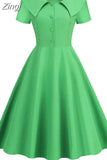 Peter pan Collar Women Dress Summer Single Breasted Elegant Vintage A Line Dress Short Sleeve Midi Party Office